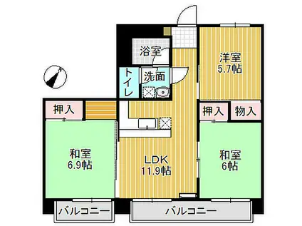 駅前ハイツ(3LDK/2階)の間取り写真