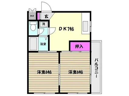 阪急神戸本線 六甲駅 徒歩13分 3階建 築35年(2DK/3階)の間取り写真