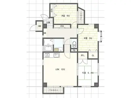 恵美酒Gマンション(3LDK/2階)の間取り写真