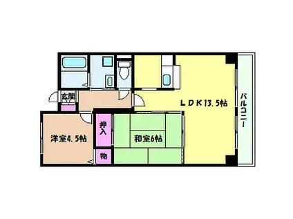 阪急神戸本線 王子公園駅 徒歩12分 4階建 築26年(2LDK/4階)の間取り写真