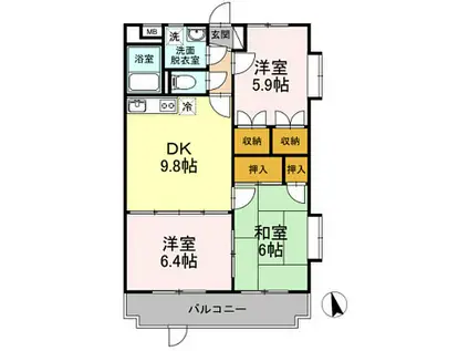 JR紀勢本線 松阪駅 徒歩32分 3階建 築22年(3DK/3階)の間取り写真