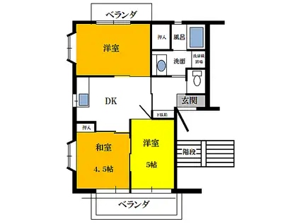 タスクマンション D棟(3DK/2階)の間取り写真