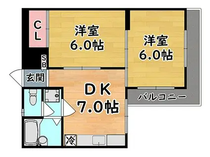 阪急神戸本線 六甲駅 徒歩14分 3階建 築36年(2DK/1階)の間取り写真