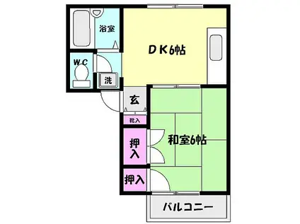 阪神本線 魚崎駅 徒歩10分 2階建 築28年(1DK/1階)の間取り写真