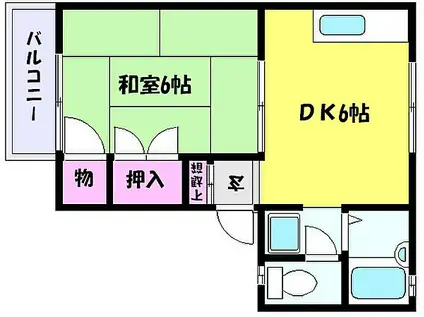 阪神本線 魚崎駅 徒歩9分 2階建 築28年(1DK/1階)の間取り写真