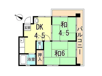神戸市西神・山手線 板宿駅 徒歩3分 4階建 築45年(2DK/3階)の間取り写真