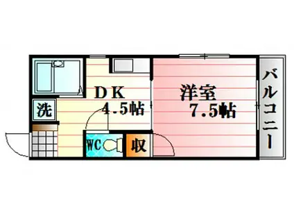 プロスパーヤマモト(1DK/2階)の間取り写真