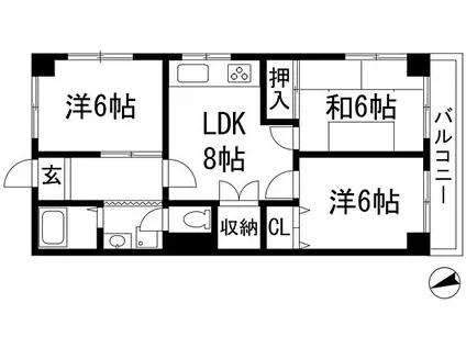 宝塚第三バイオレット(3LDK/5階)の間取り写真