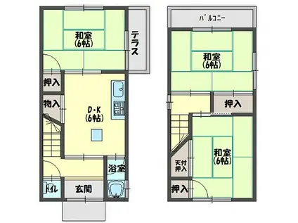 京阪本線 寝屋川市駅 徒歩22分 2階建 築42年(3DK)の間取り写真