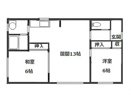 西尾マンションF棟(2LDK/1階)の間取り写真