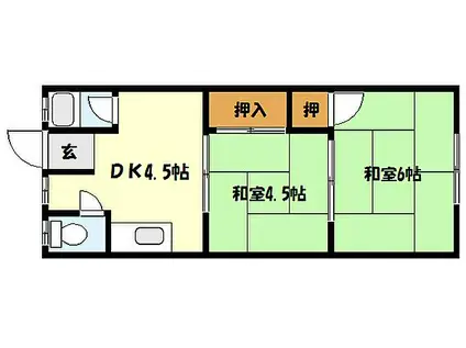 阪神本線 住吉駅(ＪＲ・六甲ライナー) 徒歩8分 2階建 築48年(2DK/2階)の間取り写真
