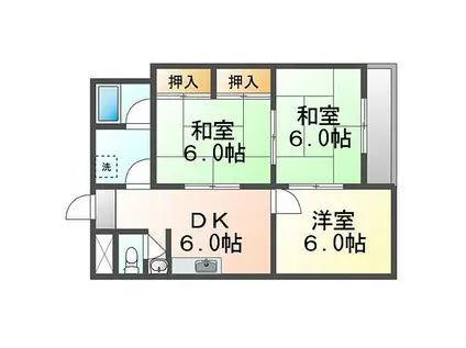 JR高徳線 栗林駅 徒歩5分 3階建 築43年(3DK/2階)の間取り写真