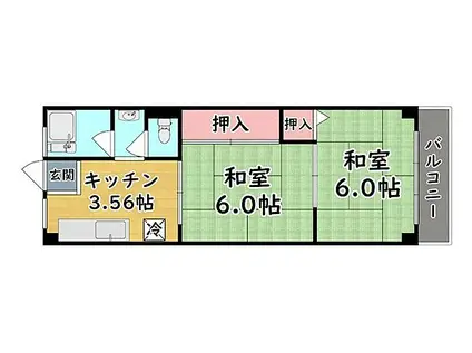 阪神本線 新在家駅 徒歩5分 4階建 築46年(2K/4階)の間取り写真