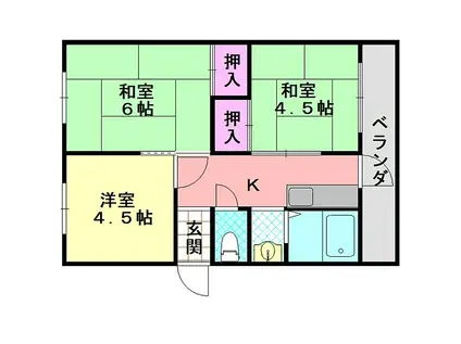 JR関西本線 平野駅(ＪＲ) 徒歩5分 5階建 築53年(3K/5階)の間取り写真