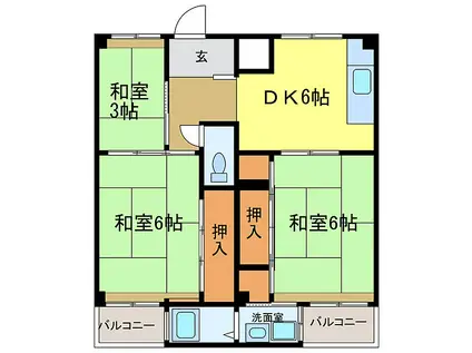 ビレッジハウス加賀田 2号棟(3DK/3階)の間取り写真