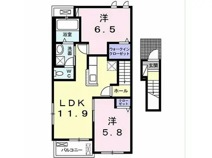 JR内房線 長浦駅(千葉) バス乗車時間：6分 蔵波台6丁目店バス停で下車 徒歩11分 2階建 築2年(2LDK/2階)の間取り写真