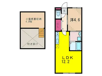 ラピス新宿 A棟(1LDK/2階)の間取り写真