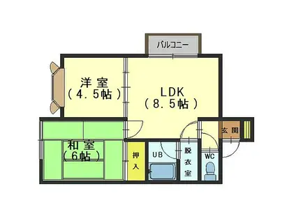 ハミール山の手(2DK/2階)の間取り写真