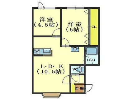 サンライフ亀田港I(2LDK/2階)の間取り写真