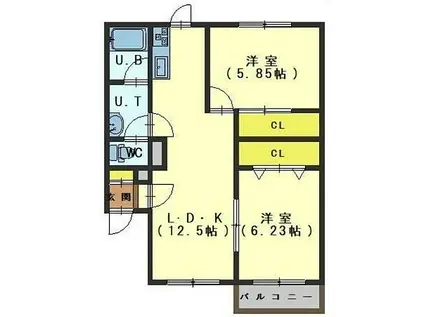 フォレストリーB館(2LDK/3階)の間取り写真