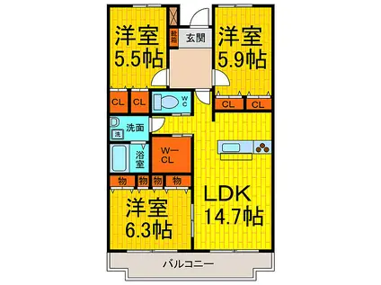 グランヴィア・タニヤ(3LDK/2階)の間取り写真