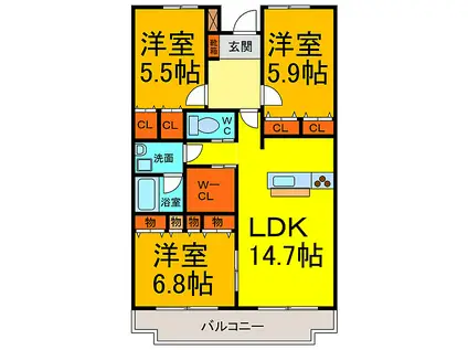 グランヴィア・タニヤ(3LDK/8階)の間取り写真