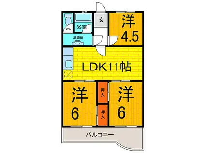 八弘マンション(3LDK/3階)の間取り写真
