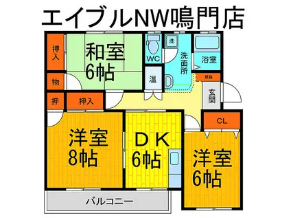 徳島県鳴門市 4階建 築36年(3DK/1階)の間取り写真