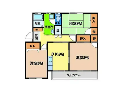 徳島県鳴門市 4階建 築36年(3DK/4階)の間取り写真
