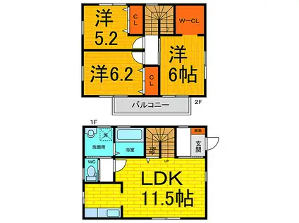 徳島県鳴門市 2階建 築9年(3LDK)の間取り写真