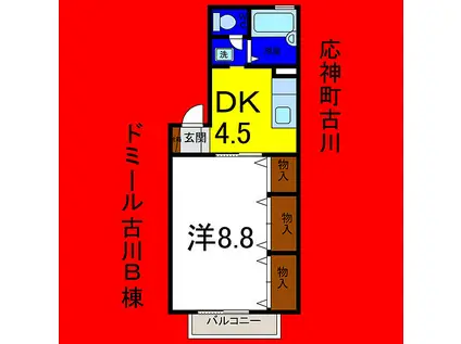 ドミール古川 B棟(1DK/2階)の間取り写真