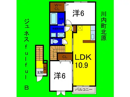 ジュネス FUL FUL B(2LDK/2階)の間取り写真