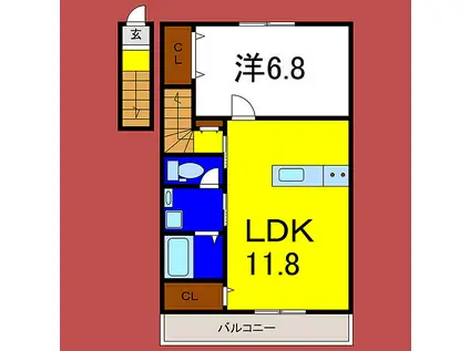 ピーススクエア笹木野B棟(1LDK/2階)の間取り写真