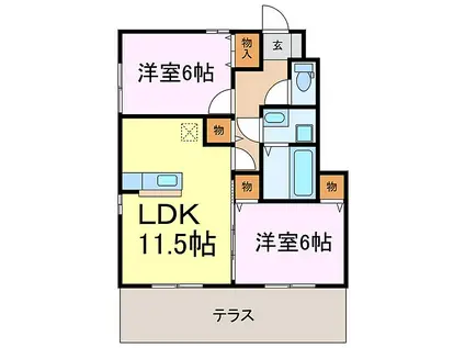 ハート・レイ彩佳 B棟(2LDK/1階)の間取り写真