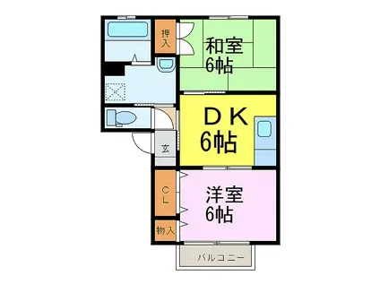 JR東北本線 古河駅 徒歩58分 2階建 築26年(2DK/1階)の間取り写真
