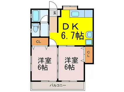 JR東北本線 古河駅 徒歩22分 2階建 築37年(2DK/2階)の間取り写真