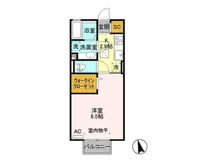 JR東北本線 古河駅 徒歩52分 2階建 築6年(1K/1階)の間取り写真