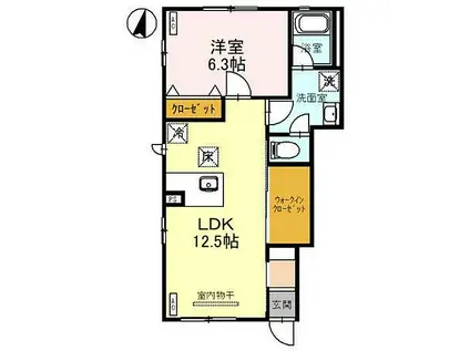 KOGA-KEYAKI ALLEYCLE D棟(1LDK/1階)の間取り写真