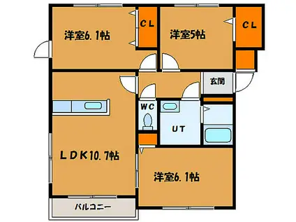 北海道函館市 4階建 築21年(3LDK/3階)の間取り写真