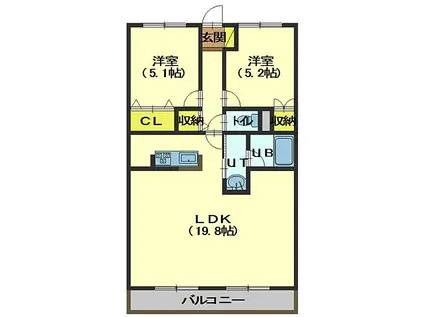 ハイム桔梗I(2LDK/4階)の間取り写真