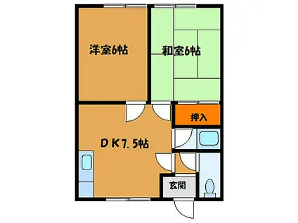 コーポ富岡(2DK/2階)の間取り写真