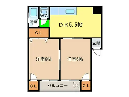 折田ビル(2DK/2階)の間取り写真