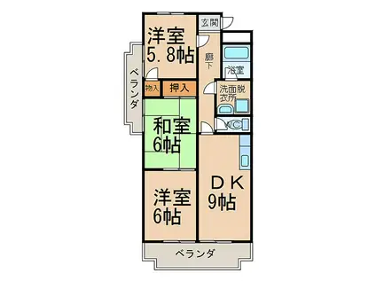 藤塚ハイツ(3DK/4階)の間取り写真