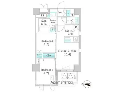 レオネクスト小山クイーン館(1K/2階)の間取り写真