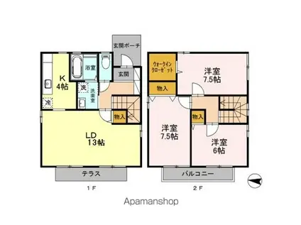 ルーチェソラーレC棟(2LDK/1階)の間取り写真
