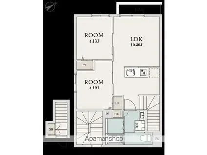 ソレイユコートⅠ(1K/2階)の間取り写真