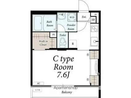 ワイズモダン(1K/1階)の間取り写真