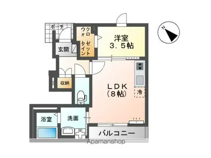 レイズ橋本(1K/1階)の間取り写真