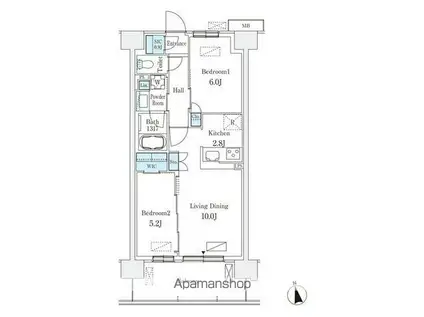 デュオステージ浦安(1LDK/2階)の間取り写真