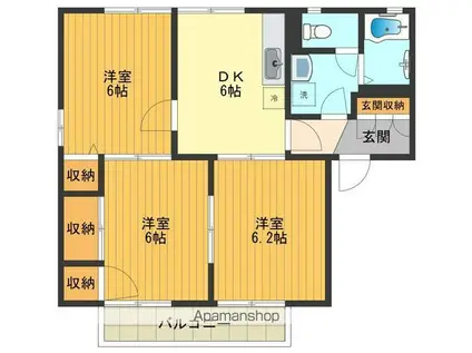 ブランノアール東武練馬(1K/2階)の間取り写真